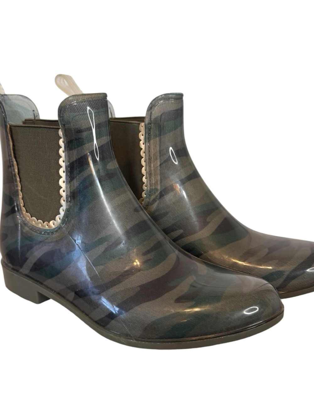 Jack Rogers Woman Sallie Ankle Green Camo Waterproof Rain Boots Scalloped Size 9 - Picture 2 of 15